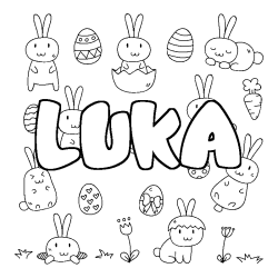 Coloring page first name LUKA - Easter background