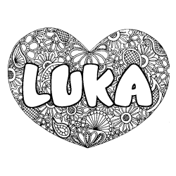 Coloring page first name LUKA - Heart mandala background
