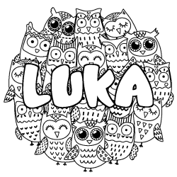 Coloring page first name LUKA - Owls background