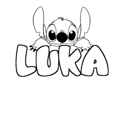 Coloring page first name LUKA - Stitch background
