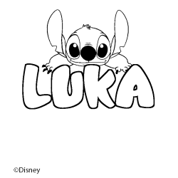 Coloring page first name LUKA - Stitch background