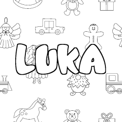 Coloring page first name LUKA - Toys background
