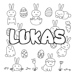 Coloring page first name LUKAS - Easter background