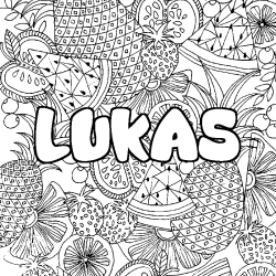 Coloring page first name LUKAS - Fruits mandala background