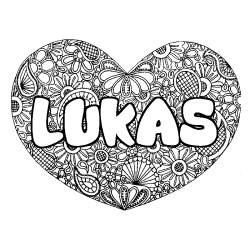 Coloring page first name LUKAS - Heart mandala background