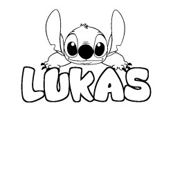 Coloring page first name LUKAS - Stitch background