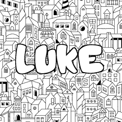 Coloring page first name LUKE - City background