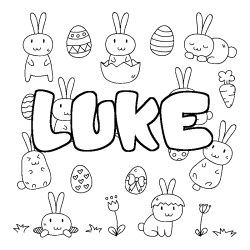 Coloring page first name LUKE - Easter background