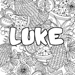 Coloring page first name LUKE - Fruits mandala background