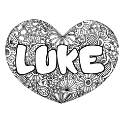 Coloring page first name LUKE - Heart mandala background