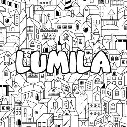 Coloring page first name LUMILA - City background