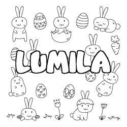 Coloring page first name LUMILA - Easter background
