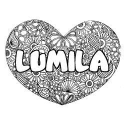 Coloring page first name LUMILA - Heart mandala background