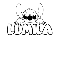Coloring page first name LUMILA - Stitch background