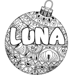 Coloring page first name LUNA - Christmas tree bulb background