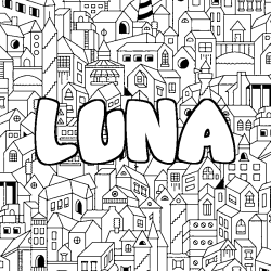 Coloring page first name LUNA - City background