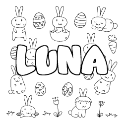 Coloring page first name LUNA - Easter background