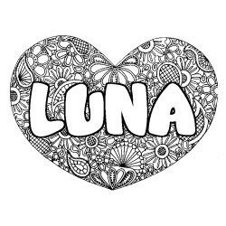Coloring page first name LUNA - Heart mandala background