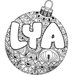 Coloring page first name LYA - Christmas tree bulb background