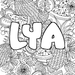 Coloring page first name LYA - Fruits mandala background