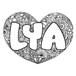 Coloring page first name LYA - Heart mandala background