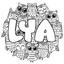 Coloring page first name LYA - Owls background