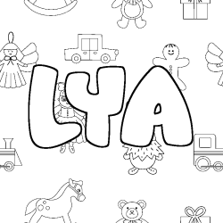 Coloring page first name LYA - Toys background
