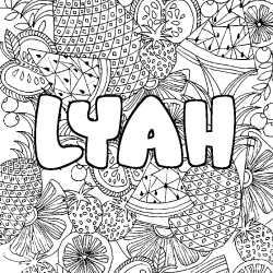 Coloring page first name LYAH - Fruits mandala background