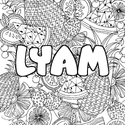 Coloring page first name LYAM - Fruits mandala background