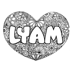 Coloring page first name LYAM - Heart mandala background