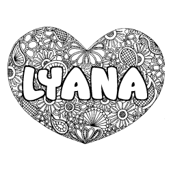 Coloring page first name LYANA - Heart mandala background