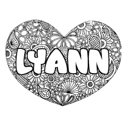 Coloring page first name LYANN - Heart mandala background