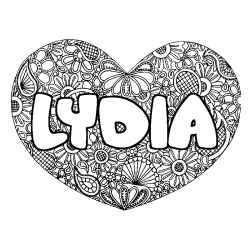 Coloring page first name LYDIA - Heart mandala background