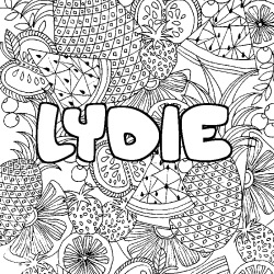 Coloring page first name LYDIE - Fruits mandala background