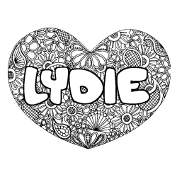 Coloring page first name LYDIE - Heart mandala background