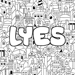 Coloring page first name LYES - City background