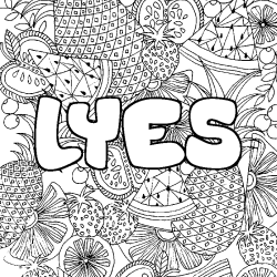 Coloring page first name LYES - Fruits mandala background