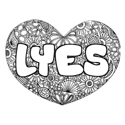 Coloring page first name LYES - Heart mandala background