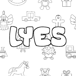Coloring page first name LYES - Toys background