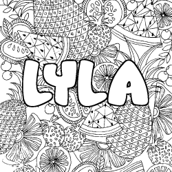Coloring page first name LYLA - Fruits mandala background