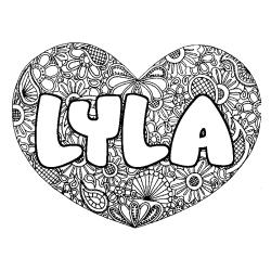 Coloring page first name LYLA - Heart mandala background