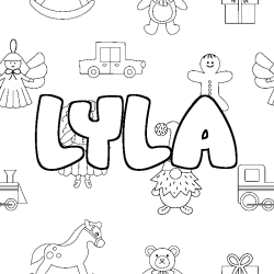 Coloring page first name LYLA - Toys background