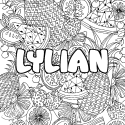 Coloring page first name LYLIAN - Fruits mandala background