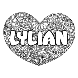 Coloring page first name LYLIAN - Heart mandala background