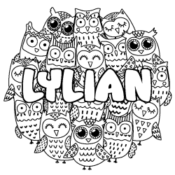 Coloring page first name LYLIAN - Owls background