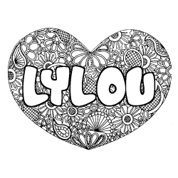 Coloring page first name LYLOU - Heart mandala background