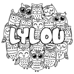 Coloring page first name LYLOU - Owls background