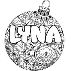 Coloring page first name LYNA - Christmas tree bulb background