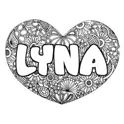 Coloring page first name LYNA - Heart mandala background