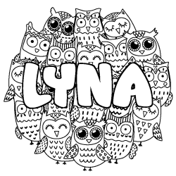 Coloring page first name LYNA - Owls background